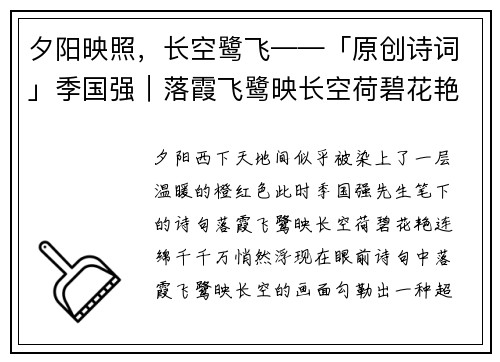 夕阳映照，长空鹭飞——「原创诗词」季国强｜落霞飞鹭映长空荷碧花艳连绵千千万