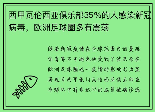 西甲瓦伦西亚俱乐部35%的人感染新冠病毒，欧洲足球圈多有震荡