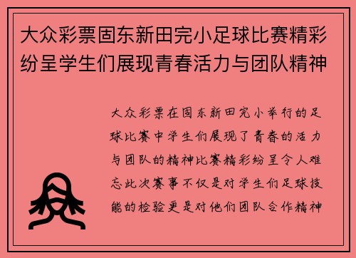 大众彩票固东新田完小足球比赛精彩纷呈学生们展现青春活力与团队精神