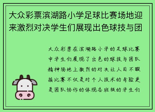 大众彩票滨湖路小学足球比赛场地迎来激烈对决学生们展现出色球技与团队精神